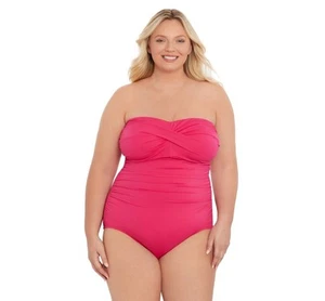 Time and Tru Women’s Plus Bandeau Twist Front One Piece Swimsuit, 3X 24W-26W - Picture 1 of 8