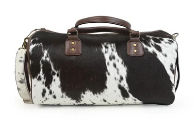 Unisex Hair-On Cowhide Leather Duffle Bag Handmade Travel Overnight Weekender - Image 1 of 4