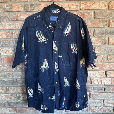 Pendleton XL Button Up Short Sleeve Nautical Sailboat Fishing Navy Shirt - Image 1 of 3