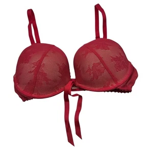 Aerie Womens Sz 34D Classic T Shirt Bra Red Lace Tie Front Sexy - Picture 1 of 4