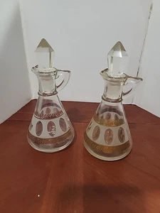 Vintage MCM 2 Anchor Hocking Cruet With Stopper Gold Leaf Wheat Replacement - Picture 1 of 6