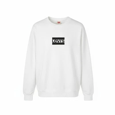 LEVI'S Standard Fit Men Sweatshirt S White Crew Neck Front Logo Cotton Pullover - Image 1 of 4