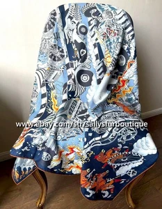 Sallys 70% Cashmere & 30% Silk Wrap Scarf Vehicle Print Double Face Shawl 53" - Picture 1 of 32