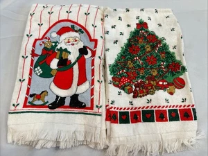 Vintage Set Weihnachten Frottee Hand Küchentücher Weihnachtsbaum Spielzeug Fransen 1994 - Bild 1 von 18