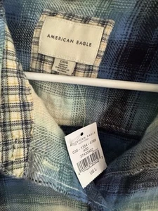 American Eagle Shirt Women's Large Blue Plaid Button Down Long Sleeve NWT - Picture 1 of 4