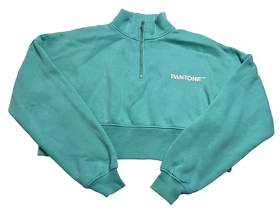 Boohoo Pantone Half Zip Boxy Half Zip Sweatshirt in Aqua - Image 1 of 4