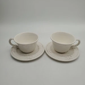 2 American Atelier At Home Baroque 5286 Ironstone Embossed Cup and Saucers - Picture 1 of 8