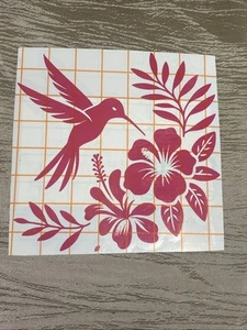 Hummingbird Hibiscus Flower Decal Sticker, Pink Vinyl - Picture 1 of 4
