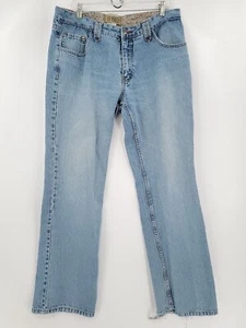 Plugg Jeans Mens Adult Size 38/32 Blue Straight Light Fade Denim Distress - Picture 1 of 9