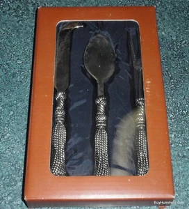 SILEA Silver Plated 3 Piece CHEESE SERVING UTENSILS BRAIDED CORD VINTAGE W/ BOX! - Picture 1 of 3