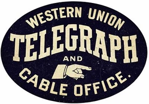 WESTERN UNION TELEGRAPH CABLE OFFICE 20" HEAVY DUTY USA MADE METAL OVAL ADV SIGN - Picture 1 of 1