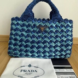 PRADA CANAPA RAFFIA tote Bag woman  Authenticity Card  Good Condition From JAPAN - Picture 1 of 12