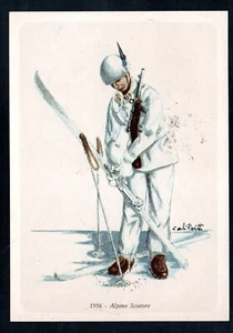 Cartolina 1956 Alpino Sciatore AFFRANCATA CON TIMBRO (CR93) - Picture 1 of 2
