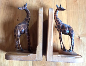 Vintage 8" Giraffe Bookends Handmade In Kenya Africa Animals Kids Room Safari - Picture 1 of 6