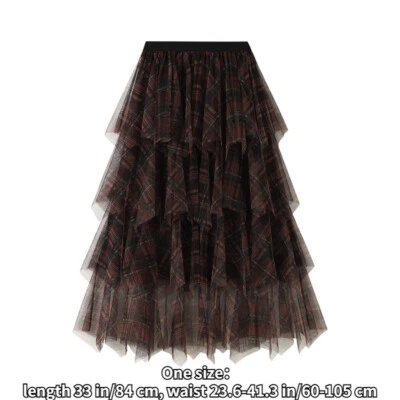 Mujeres Falda de tul a cuadros Malla en capas Gótica Cintura alta Falda midi plisada Foto 1 de 4