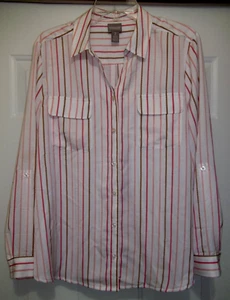 Chico's Gr. 2 (Large) Bluse mit Knopfleiste lang Rollriegelärmel rosa braun gestreift - Bild 1 von 7