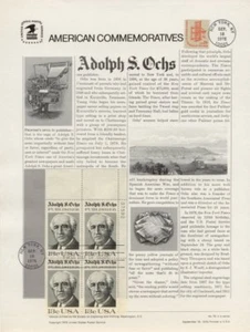 #70 13c Adolph S. Ochs #1700 USPS Commemorative Panel w/FD w/#1593 Press Stamp - Picture 1 of 1