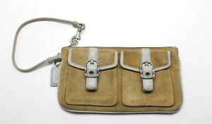 COACH Beige Blue Suede Leather Wristlet With Double Mini Pockets - Picture 1 of 5