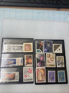 27 Vintage USSR KOCMOC/Cosmos 1962-1970 HR Space Stamps on 2 Plastic Sheets-DEAL - Picture 1 of 11