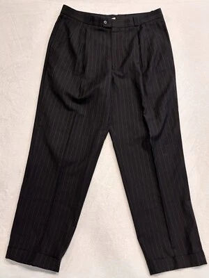 Pantalones de vestir Bachrach para hombre negros a rayas 100 % lana plisados 38 W, 7GW3M1274 Foto 1 de 4