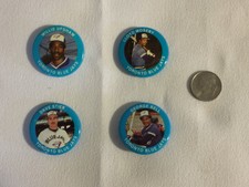 4 BLUE JAYS 1984 Fun Foods Baseball Buttons - George Bell, Stieb, Moseby, Upshaw