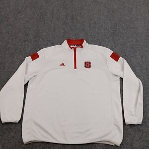 NC State Wolfpack Sweatshirt XL White Red Mock Neck Pullover Adidas NCAA Casual