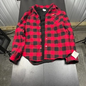 Matix Mens Flannel Shirt Jacket Gray Red Plaid M Buffalo Sherpa Fleece Lined - Picture 1 of 6