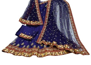 Indian Purple Net/Mesh Hand Embroidered Lehenga 3pcs Set Bridal Party Wear Dabka - Picture 1 of 24