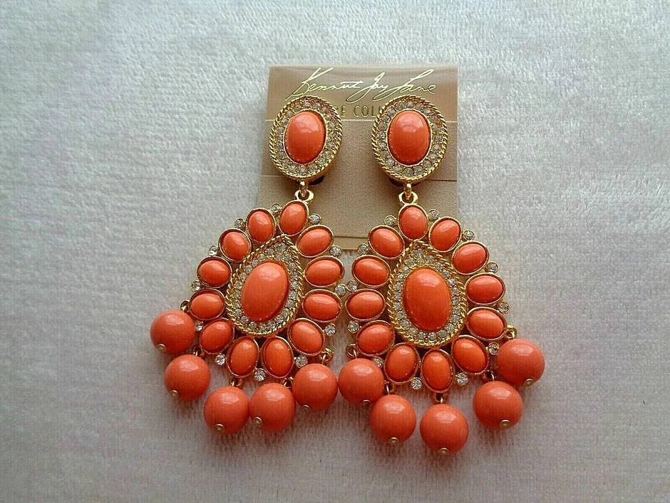 Pendientes Kenneth Jay Lane Chapados en Oro Vidrio Cristal Resina Coral Clip Foto 1 de 1