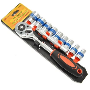 SERIE KIT 11 PZ CHIAVE CRICCHETTO REVERSIBILE 1/2 CON SET BUSSOLE ESAGONALI CR-V - Foto 1 di 1