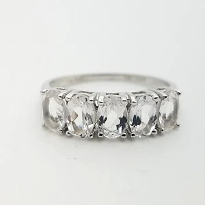 Signed "PJC" 14K White Gold Oval White Topaz Stationary Cocktail Ring Size 8 - Picture 1 of 10
