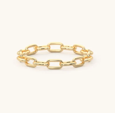 14k Solid Gold Link Chain Statement Ring, Gold Paperclip Link Chain Band for Her - Image 1 of 3