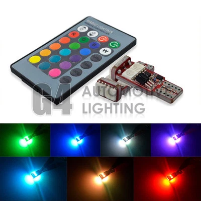 2x RGB T10 194 W5W 2825 Remote Control Color LED bulb Parking light Car lamp - Image 1 of 4