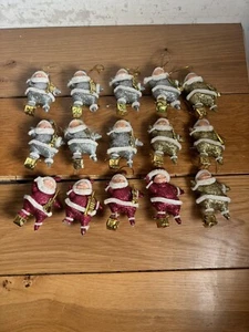 Gold Silber Rot Glitzer Weihnachtsmann Hängekugeln Weihnachten Vintage 70er 15x - Bild 1 von 20