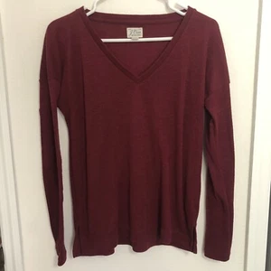 J Crew Vintage Fleece Sweater Womens Size S Maroon V Neck Pullover Long Sleeve - Picture 1 of 8