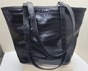 Liz Claiborne Faux Snake Skin Black Satchel Hand Bag Shoulder Purse - Picture 1 of 13