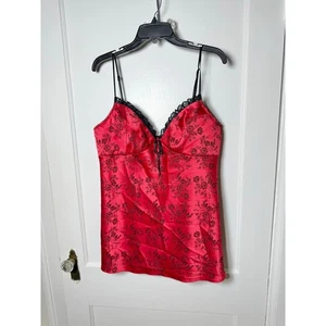 Camicia vintage Y2K Valerie Stevens rossa rosa jacquard pizzo top capriccioso XL - Foto 1 di 9