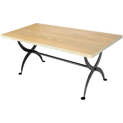Solid White Wash Finish Oak Top Scissor Wrought Iron Base Harvest Dining Table - Image 1 of 4