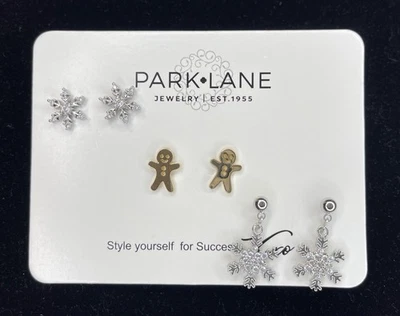 Park Lane Tinseltown 3 Pares Copo de Nieve Invierno Pan de Jengibre Pendientes de Navidad Foto 1 de 3