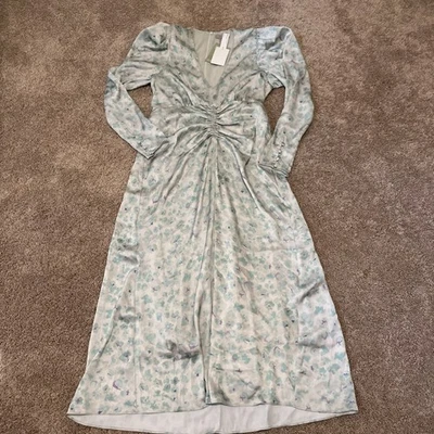 New H&M Green & Purple Ruched Waist Midi Dress Women’s S - Image 1 of 4