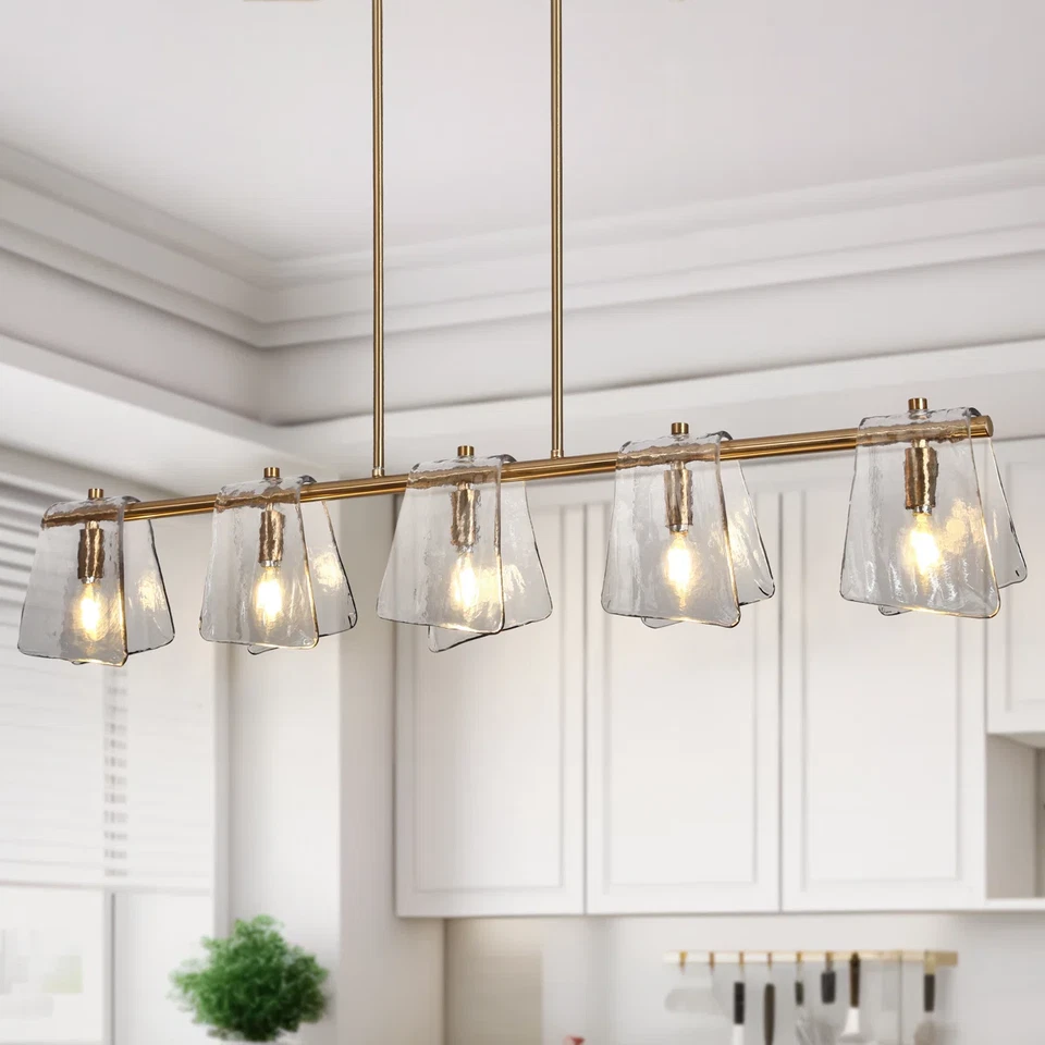 Pingente de ilha de cozinha Elisabette 5 - Light 41,5"" W linear glam cinza vidro - Imagem 1 de 3