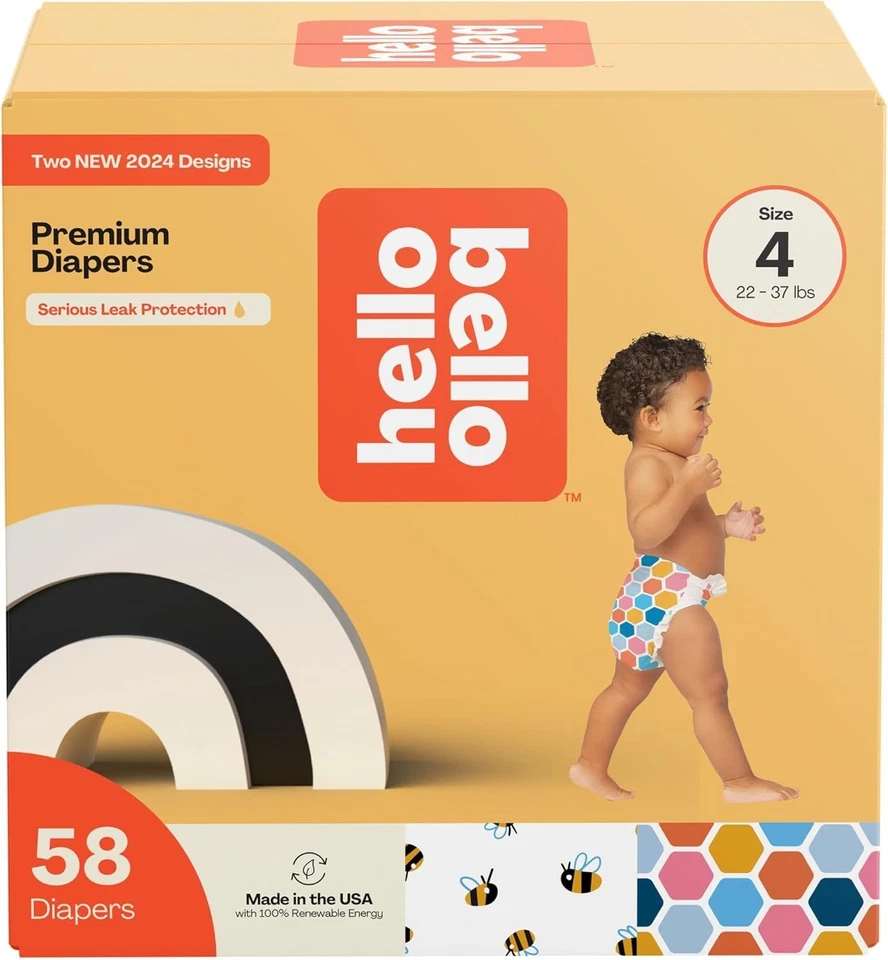 Pañales para bebé Hello Bello Premium niño talla 4 58 unidades 22-37 libras abejas ocupadas colmenas Foto 1 de 4