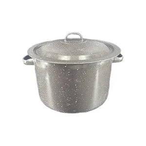 Olla de colección mediana con tapa de granito moteado blanco y negro esmaltado - Imagen 1 de 4