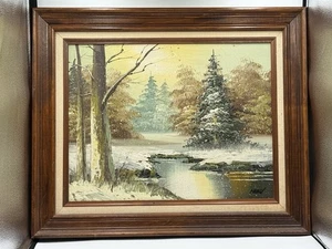 Landscape Oil Painting Snowy Mountain Signed MARTIN . 23x19 - Picture 1 of 16