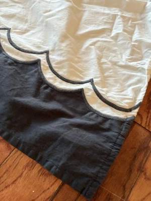 Pottery Barn Emily and Merritt Gray & White Scallop Full Bed Skirt/ Dust Ruffle - Image 1 of 4