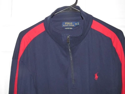 RALPH LAUREN POLO Men's XL Pima Soft Touch Mock Neck Shirt Red Blue 1/4 Zip L/S - Image 1 of 4