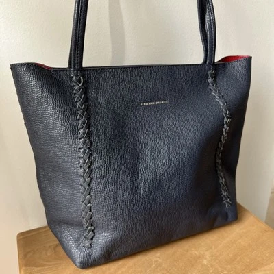Etienne Aigner Stella Large Shoulder Tote Bag Navy Blue Leather Red Inside - Image 1 of 4