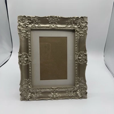 Cynthia Rowley Gold Ornate Photo Picture Frame 4x6 - Embossed Silver Frost - Image 1 of 4