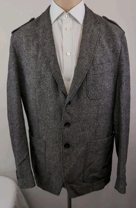 Hugo Boss Mikold Mens Wool-Silk Brown Herringbone Unstructured Sport Coat Sz 44R - Picture 1 of 13