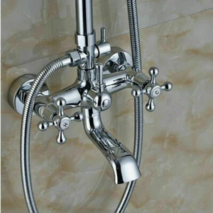 3 Funktionen Silber Mischventil mit 2 Kreuzgriffen Wannenauslauf für Duscharmatur - Bild 1 von 3